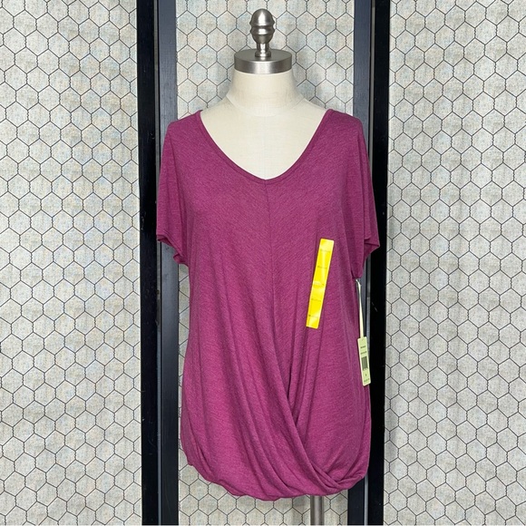 Tangerine Drop Sleeve V-Neck Twist Front Heather Wine Berry Top - Picture 1 of 12